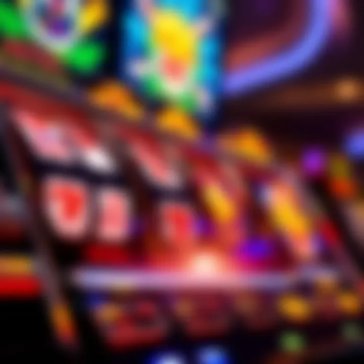 Online pokies game interface with spinning reels and bright symbols