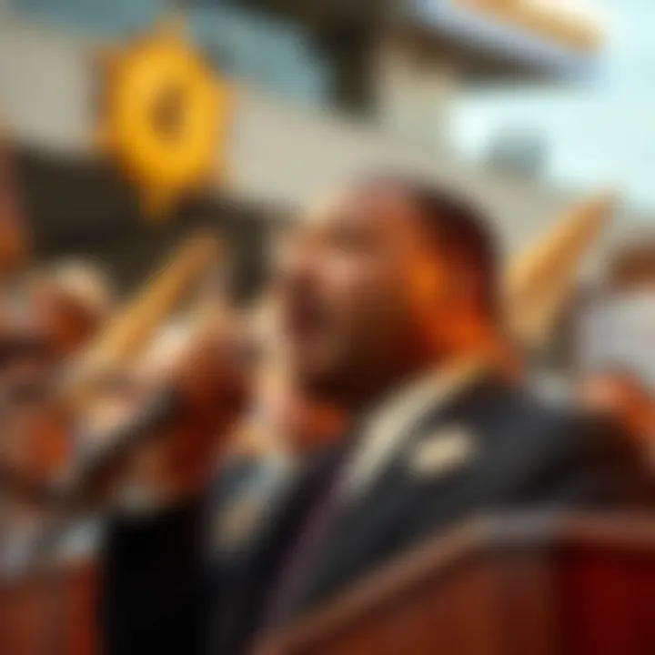 Martin Luther King Jr. delivering a powerful speech at a civil rights rally