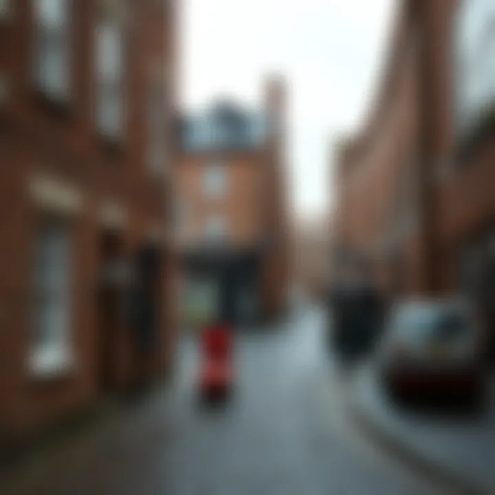 A detailed view of old brick buildings and cobblestone streets reflecting Sandy Row's cultural heritage