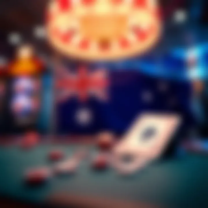 Secure transaction concept with Australian flag and online pokies symbols