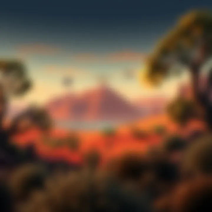 Illustration showing the Australian landscape with symbolic references to Indigenous heritage and identity