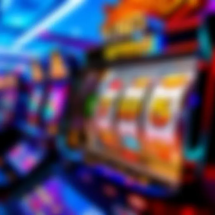 Casino slot machine with spinning reels and vibrant lights