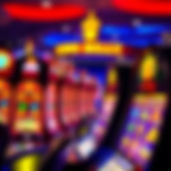 Colorful casino slot machines with vibrant symbols and spinning reels