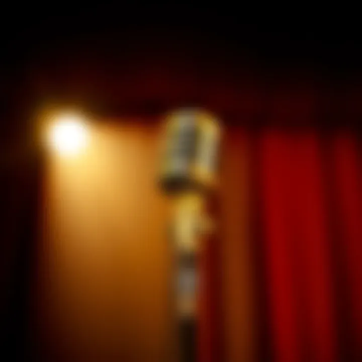 Vintage microphone on stage with spotlight symbolizing stand-up comedy performance