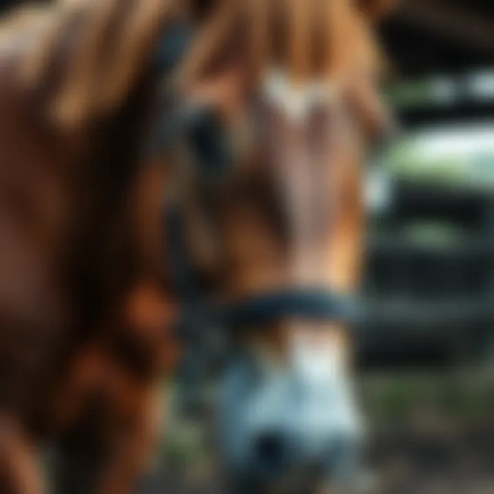 Close-up of King Billy horse's muscular frame emphasizing its strength and distinctive features