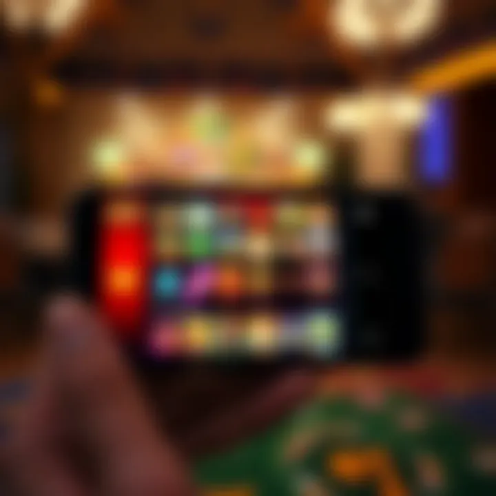 Mobile phone displaying a variety of colorful casino game icons on screen