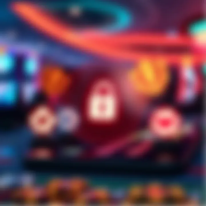 Secure online transaction with digital lock and payment symbols