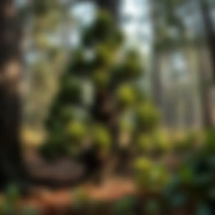 King Billy pine tree thriving in its natural Tasmanian forest habitat with surrounding native vegetation