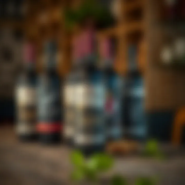 Bottles of King Billy wine showcasing distinctive labels on a rustic wooden table