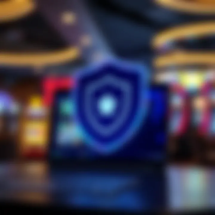 Illustration of a secure online platform with a shield symbol representing safe and responsible online pokies play