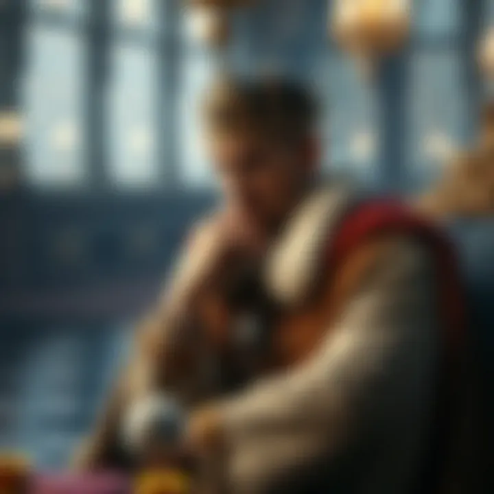 Illustration of Sad King Billy sitting thoughtfully with a crown tilted slightly, symbolizing sorrow and reflection