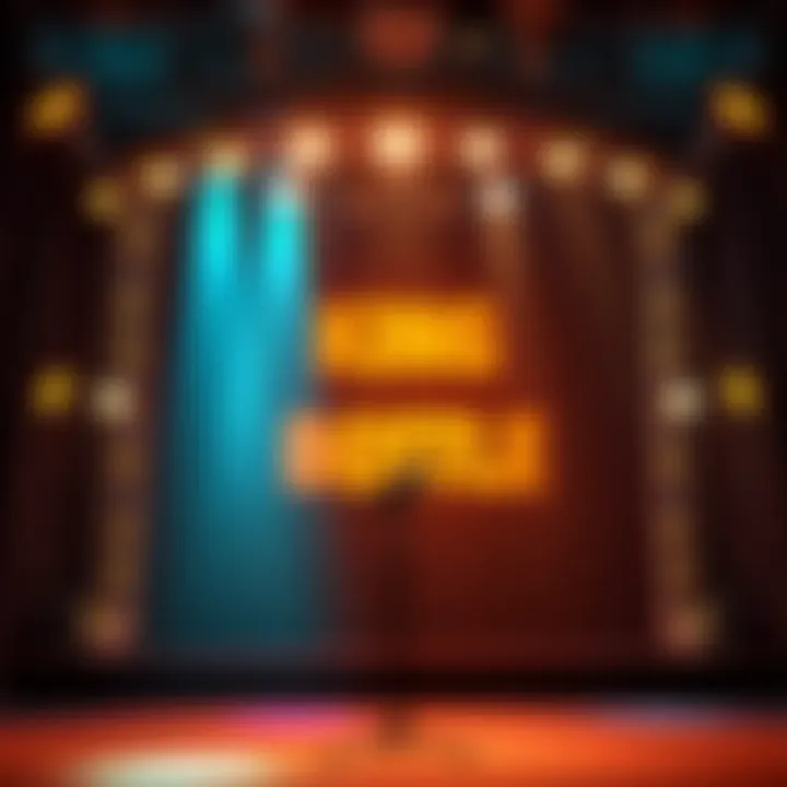 Australian comedy stage setting with spotlight and microphone stand