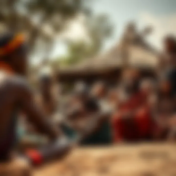 Historical depiction of an Aboriginal community gathering symbolizing cultural heritage and resilience in 19th-century Australia