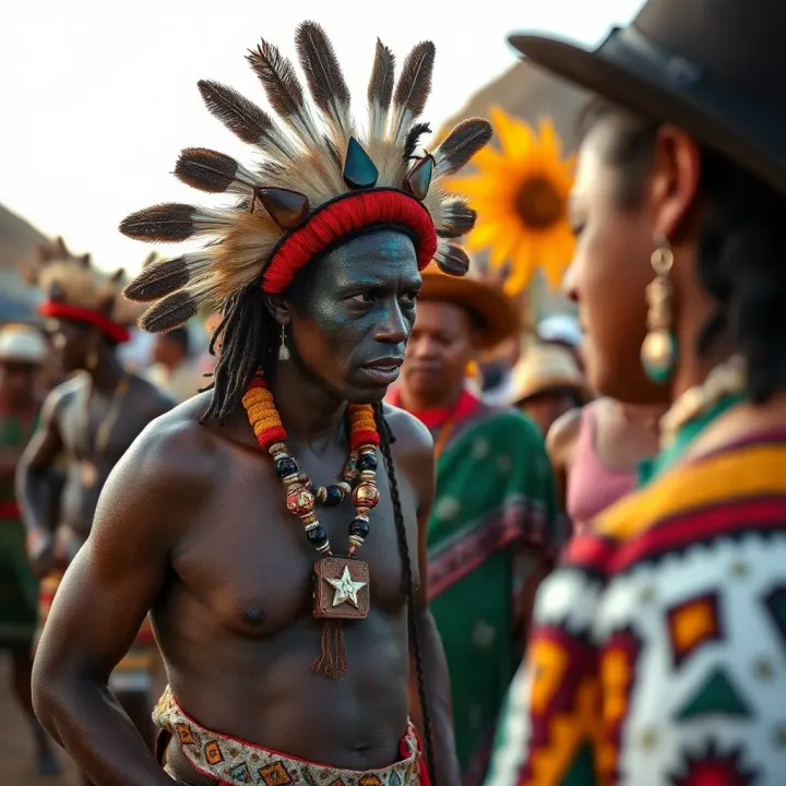 Outdoor cultural event featuring traditional Indigenous Australian artistic performances and community gathering