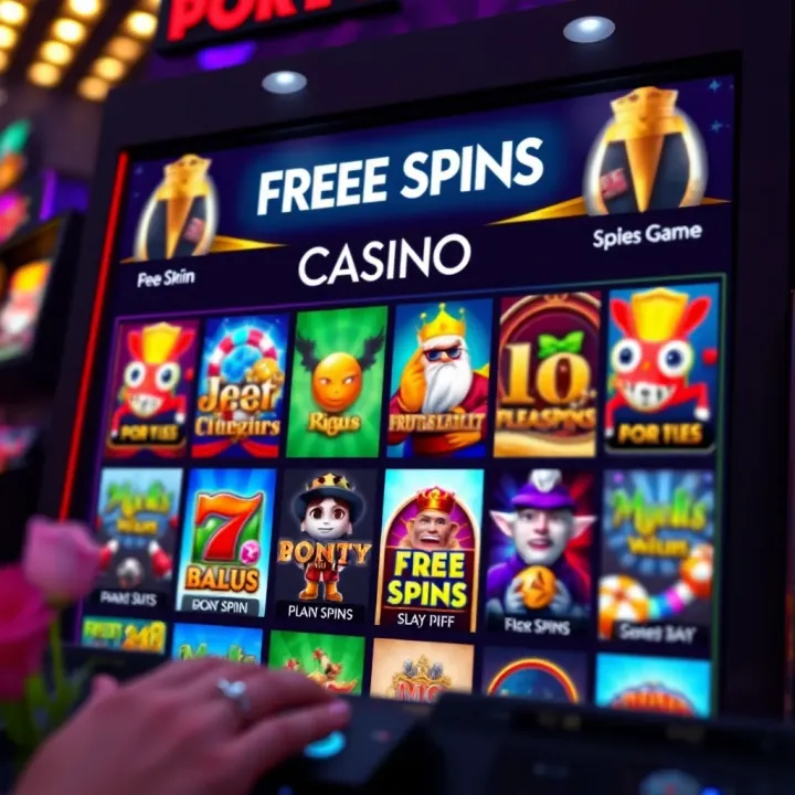 Casino Game Selection Featuring Free Spins Bonus User interface displaying casino games available with free spins bonus highlighted