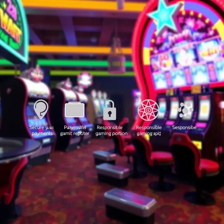 Illustration showing secure payment methods and responsible gaming icons for Australian pokies players