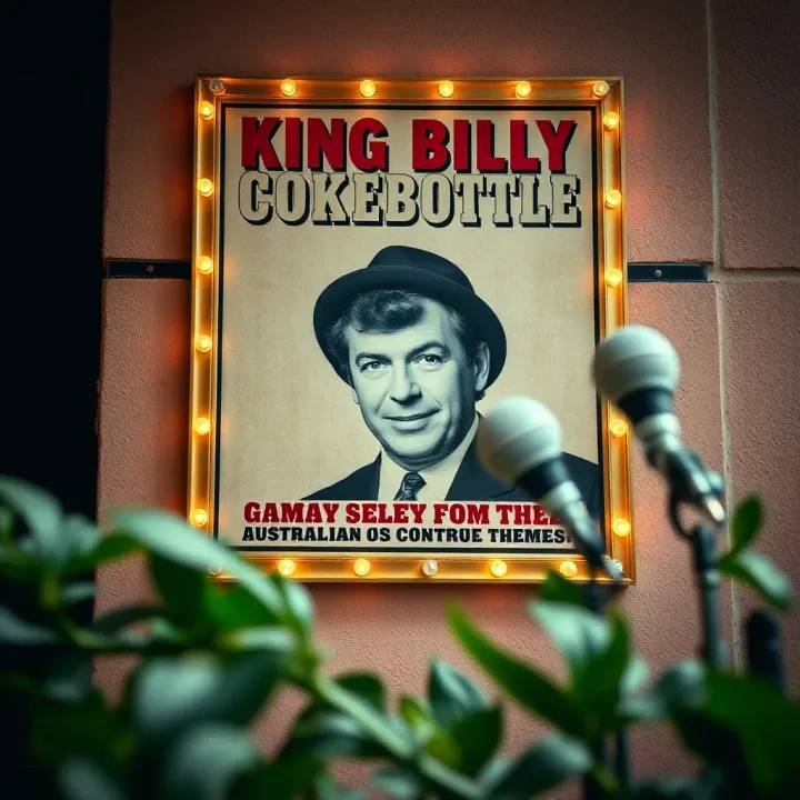 Historic poster advertising a comedy show highlighting controversial themes in Australian entertainment