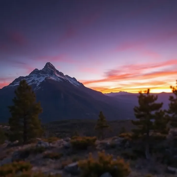 Sunset Over Cradle Mountain in National Park Scenic view of Cradle Mountain surrounded by pristine wilderness and native trees at sunset