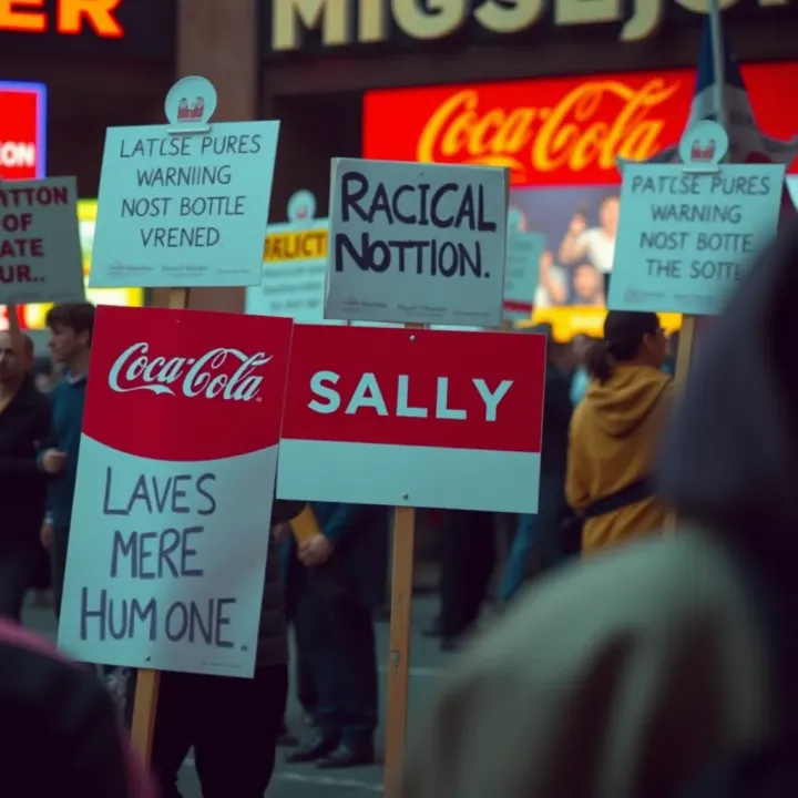 Illustration showing public protest signs reflecting cultural debates about racially charged humour