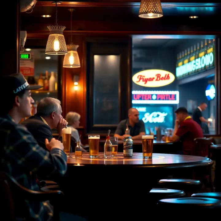 The Phrase 'You Must Have a Double' in Australian Social Life Illustration of a classic Australian pub scene highlighting the phrase 'You must have a double' as a cultural expression