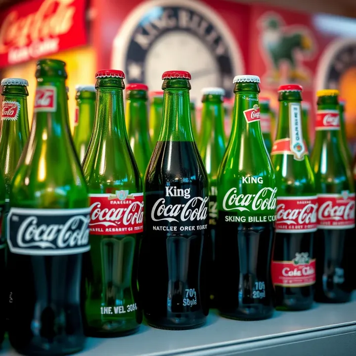 King Billy Coke Bottles Display Illustrating Colour and Style Variations Collection of King Billy coke bottles displayed to emphasize variations in colour and style