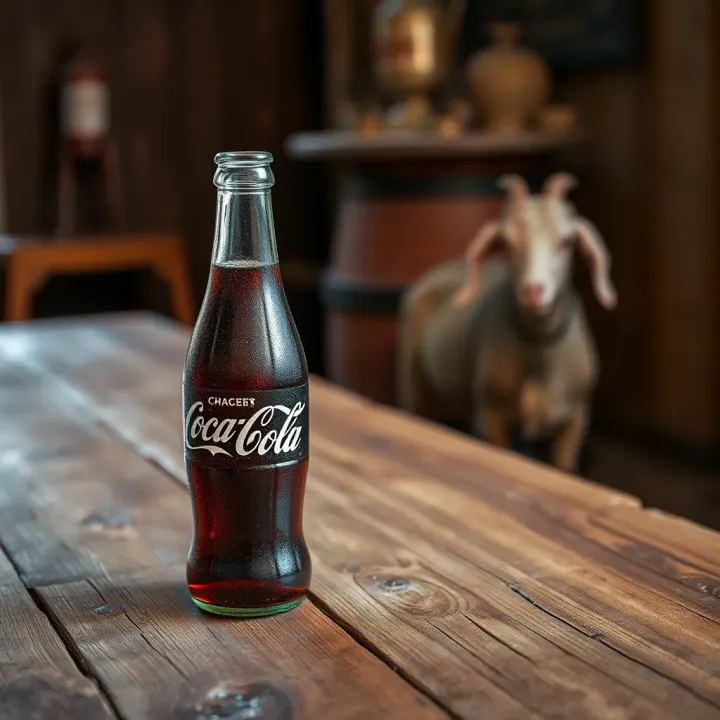Vintage Coke bottle placed beside a rustic wooden table reflecting Australian heritage
