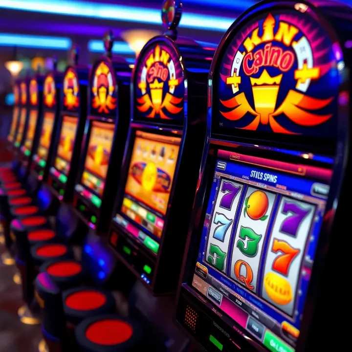 Colorful casino slot machine reels with free spins symbols glowing