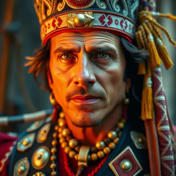 King Billy II in Traditional Indigenous Attire Portrait of King Billy II highlighting traditional Indigenous Australian attire and cultural symbols