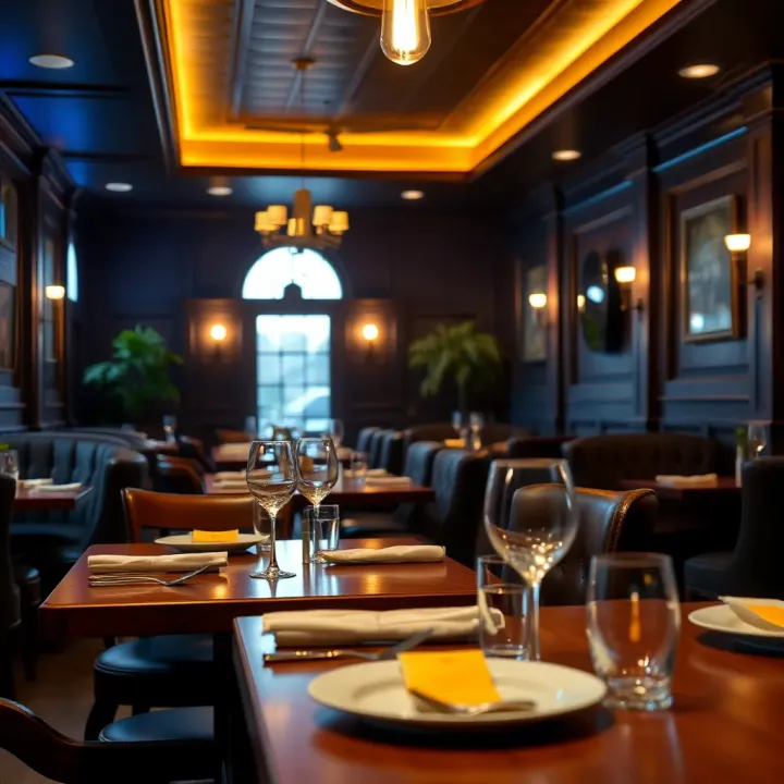 King Billy's Inviting Dining Experience Relaxed dining area with cozy lighting, wooden furniture, and a welcoming ambiance reflecting King Billy's friendly atmosphere