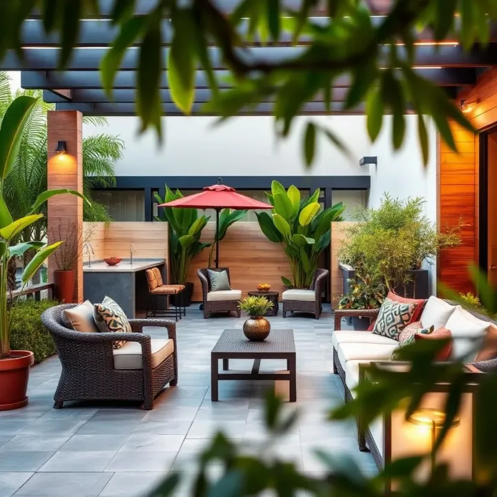 Relaxing outdoor area of King Billy Suites with inviting seating and lush greenery