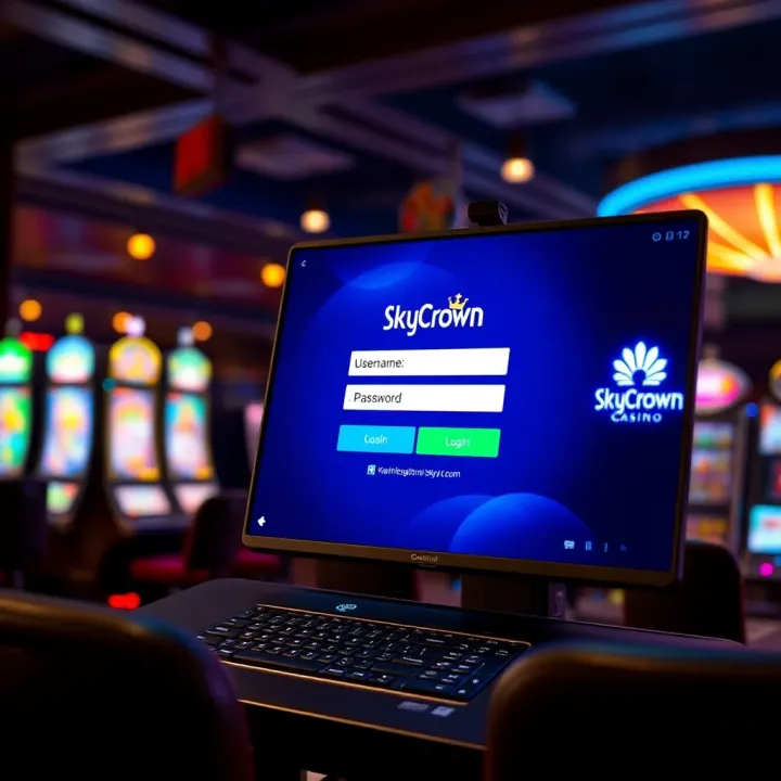Interface displaying secure login screen with username and password fields on SkyCrown Casino platform