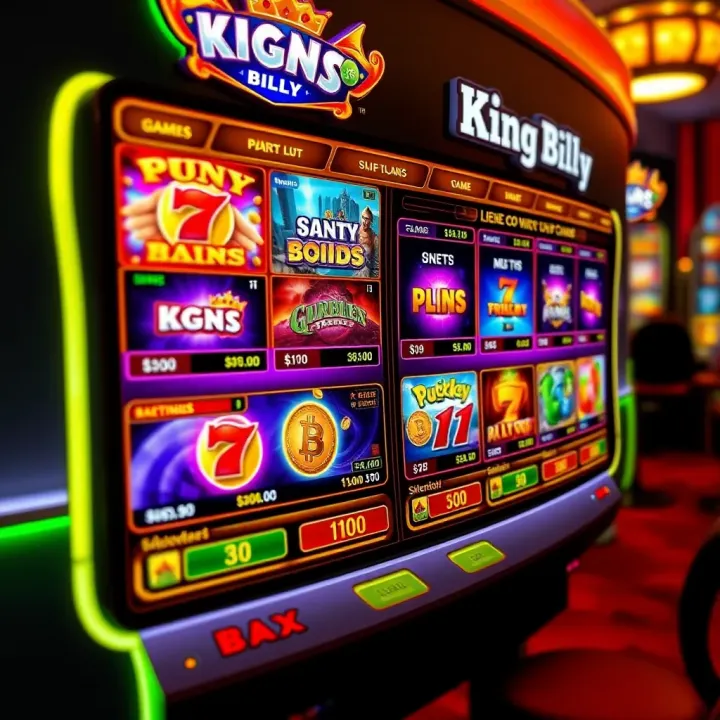 Colorful digital casino interface showing various slot games and betting options