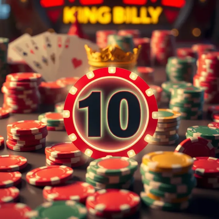 King Billy Bonus Code Highlighted with Casino Elements Illustration of a glowing bonus code symbol surrounded by casino chips and cards
