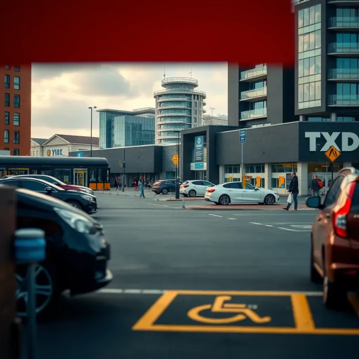 View of King Billy Car Park with accessible parking spaces and nearby city centre buildings