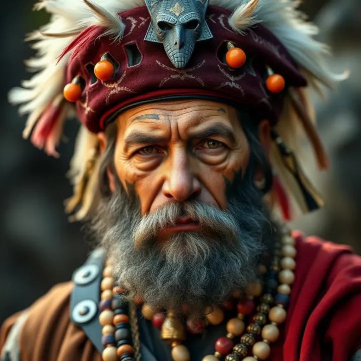 Portrait of King Billy Cas in traditional Tasmanian Aboriginal attire