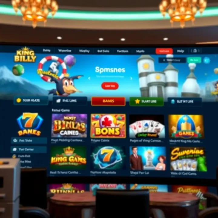 King Billy Casino Account Overview with Games and Bonuses Dashboard view of King Billy Casino account highlighting game options and bonus offers