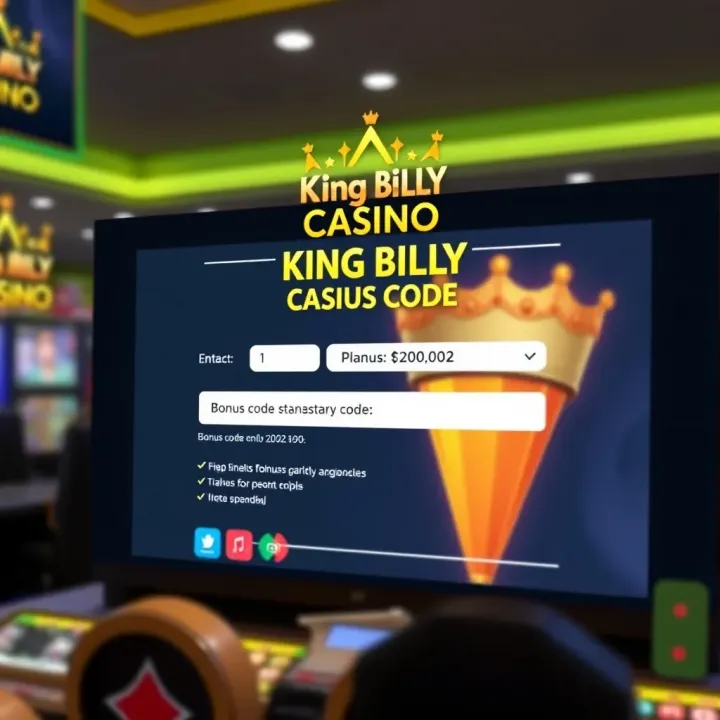King Billy Casino interface showing bonus code entry field