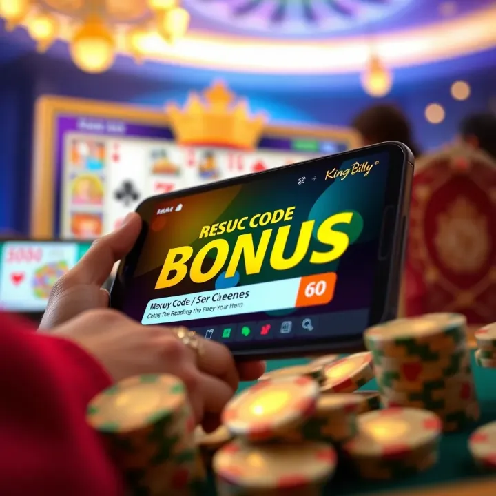Illustration of a casino bonus code being redeemed on a digital device with vibrant casino elements