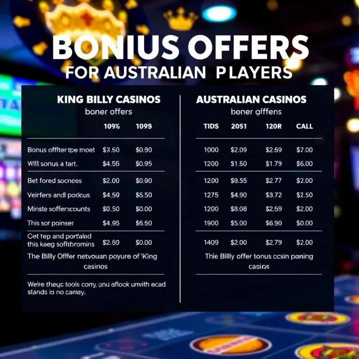 Comparing Bonus Offers for Australian Players at King Billy Casino Comparison chart illustrating bonus offers and conditions for Australian players at King Billy Casino versus other casinos