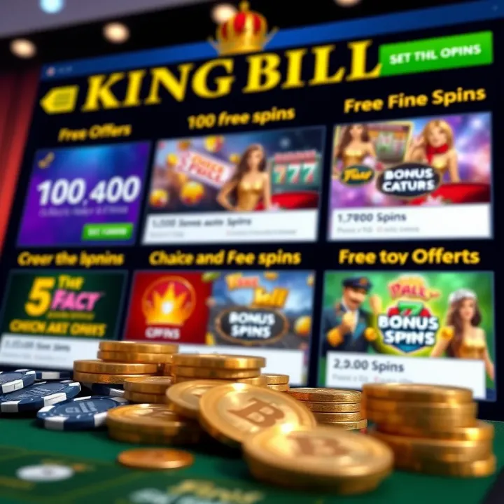 Digital representation of casino bonuses and free spins offers with icons of coins and casino chips