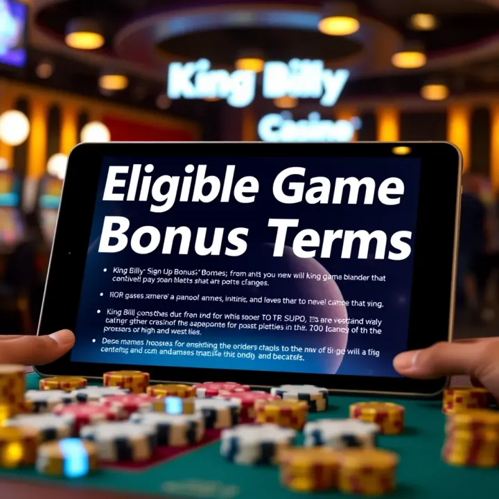 Eligible Games and Bonus Terms at King Billy Casino Graphic showing eligible casino games and bonus terms displayed on a digital device