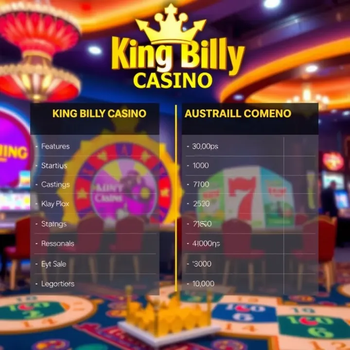 Comparison chart showcasing King Billy Casino features against other Australian online casinos