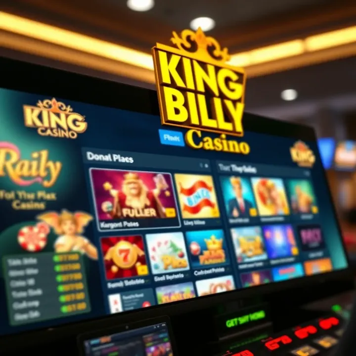 Colorful King Billy Casino coupon codes and discount offers on a digital screen