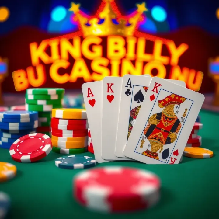 Colorful casino chips and playing cards representing various bonuses at King Billy Casino