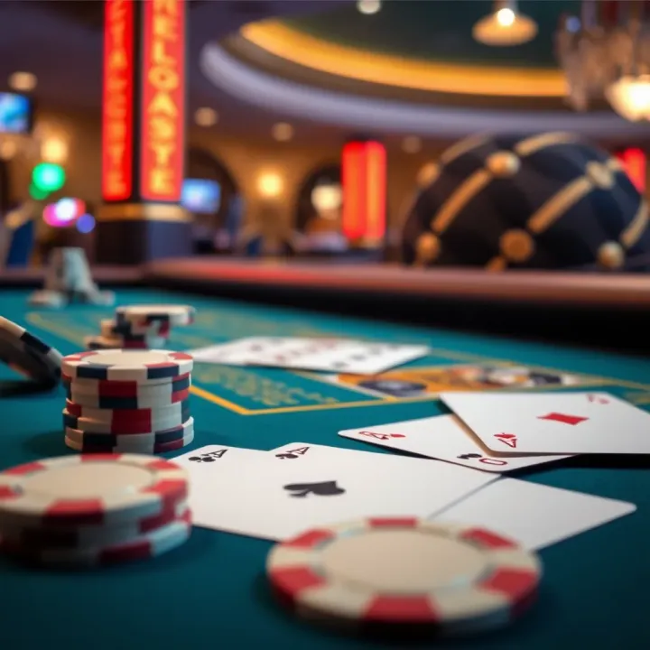 Close-up of casino chips and playing cards on a gaming table showcasing deposit options