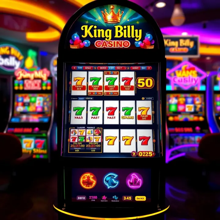 King Billy Casino Free Spins Promotion Visual Digital slot machine with vibrant symbols on screen