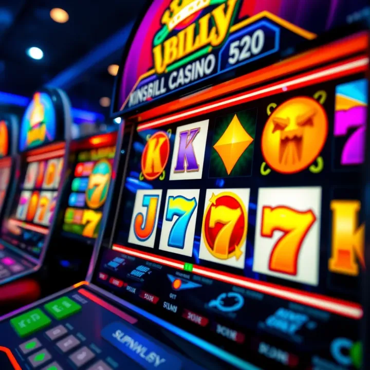 Colorful slot machine reels displaying various winning symbols and bonus icons
