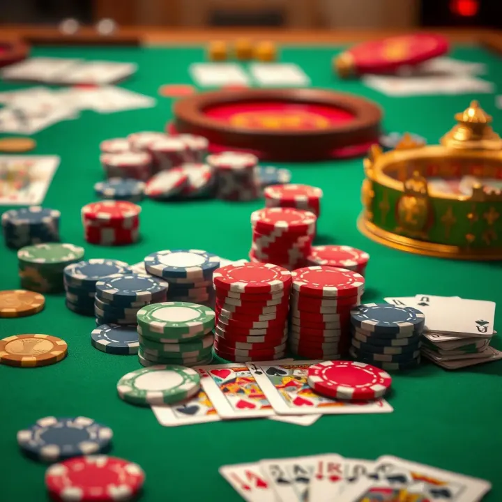 King Billy Casino Game Variety and Trustworthiness Assorted casino chips and playing cards on a green gaming table