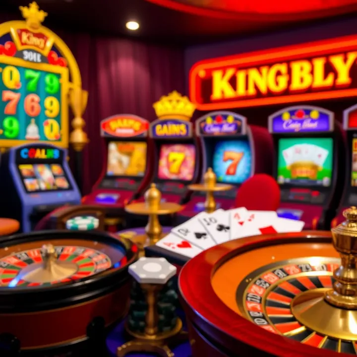 Diverse Game Selection at King Billy Casino Colorful assortment of casino game icons representing slots, poker, and roulette