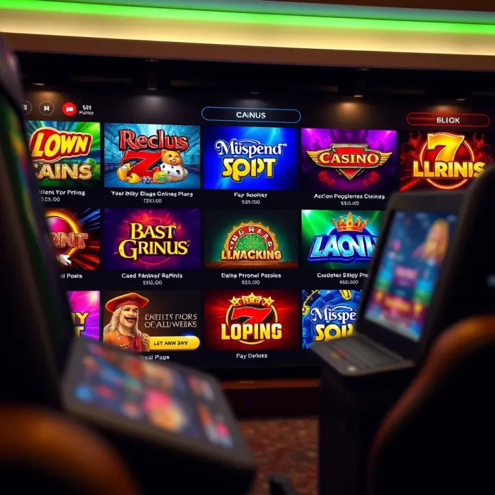 Variety of casino games displayed on a digital screen